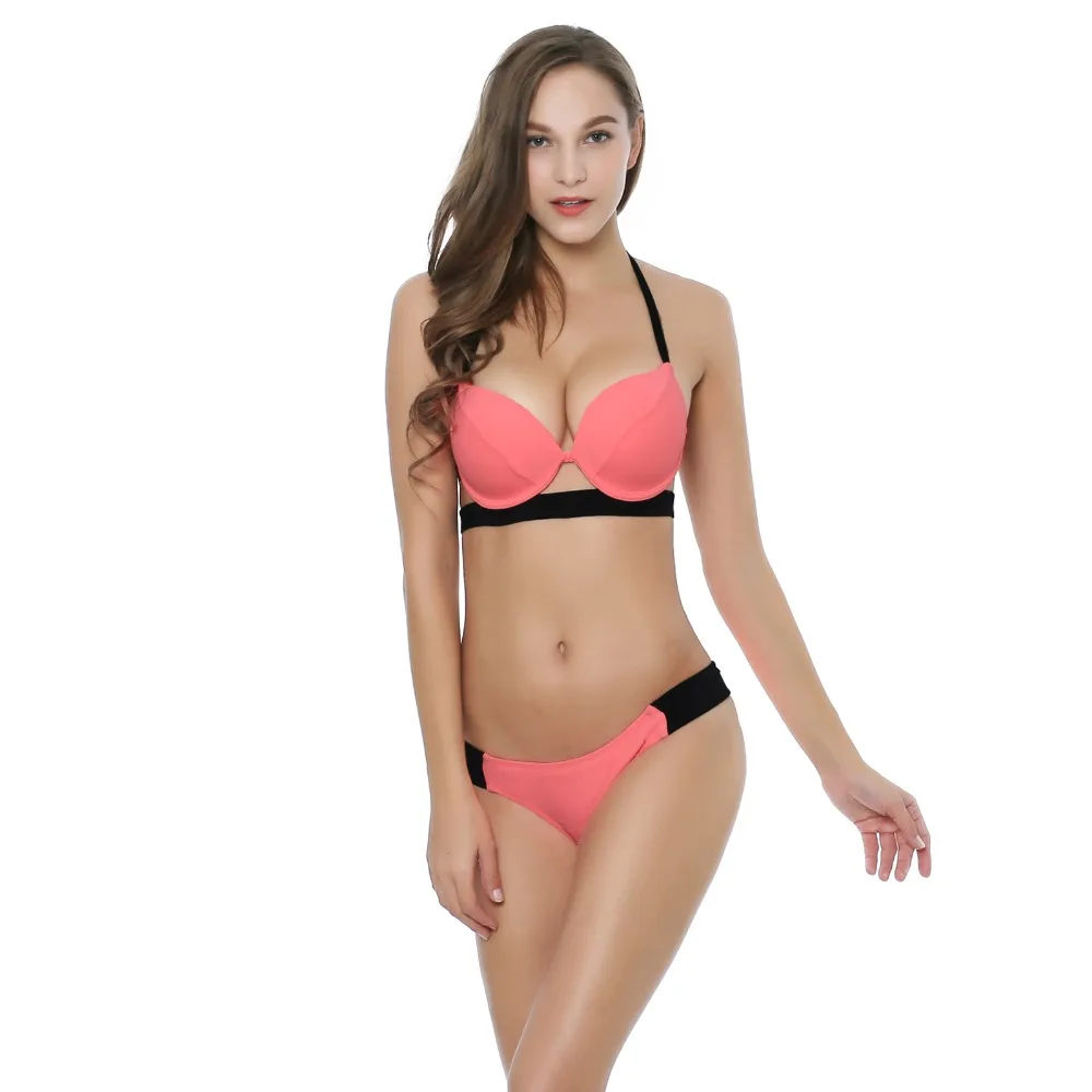 2019 летние Для женщин розовое бикини Мягкий Пуш Ап купальный костюм Купальники