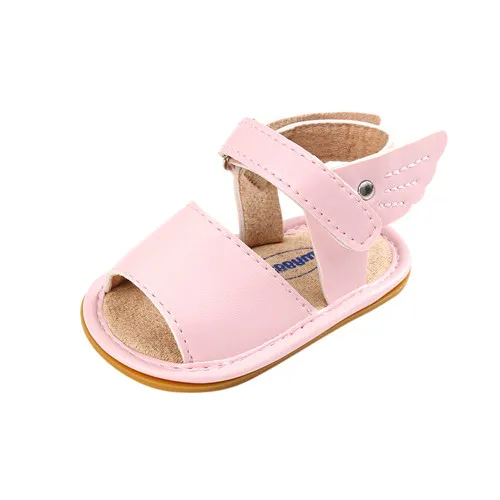 Pink Летние детские сандалии PU крыло открытый носок кожа для маленьких девочек обувь плоский каблук резиновая подошва пляжные сандалии - Цвет: Pink