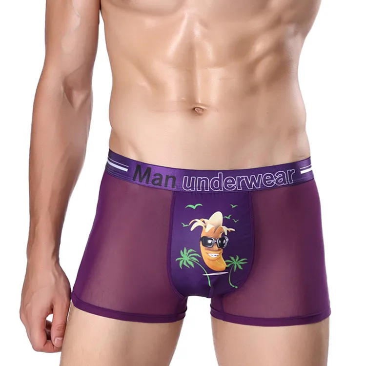 F Purple Мужские трусы-боксеры из Ice Silk, шорты, сексуальное дышащее нижнее белье с принтом, 3D Рисунок банана, боксеры, трусы, мужское нижнее белье, Cueca - Цвет: F Purple