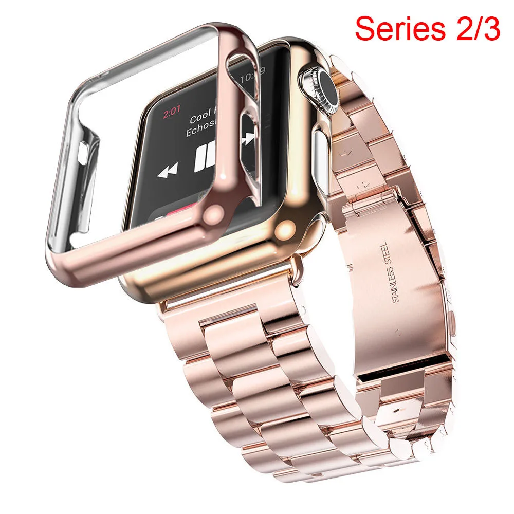 Классический ремешок DAHASE из нержавеющей стали для Apple Watch Series 3 позолоченный чехол