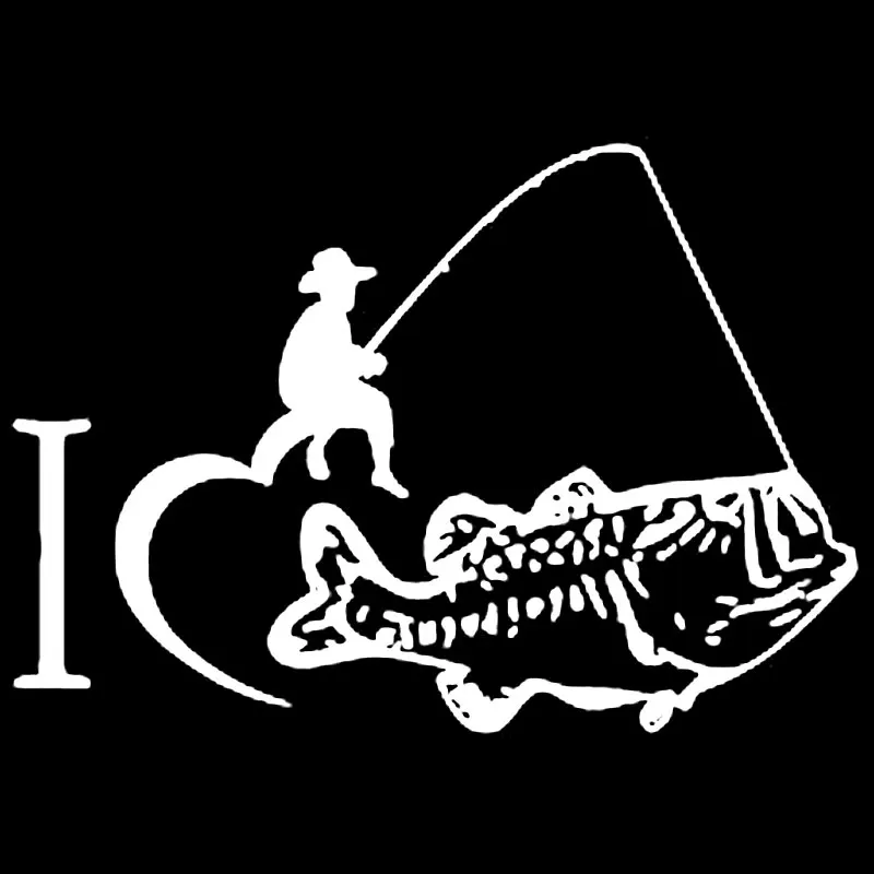 15 8 см * 10 9 Виниловая наклейка I Love Fishing Bass забавная белая виниловая на автомобиль