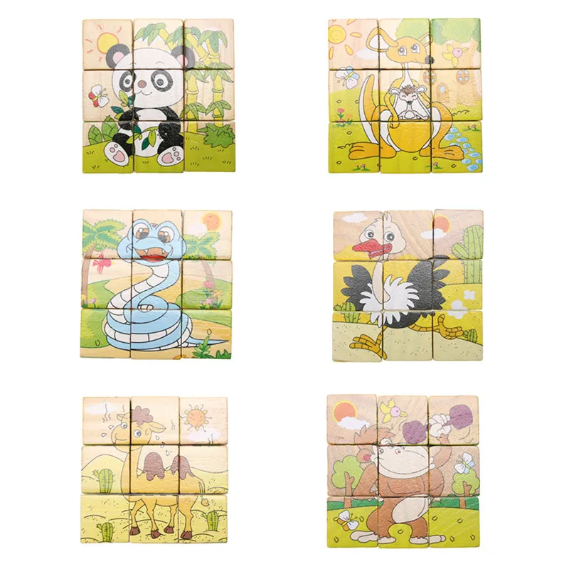9 шт./лот шестисторонний деревянный пазл куб для малышей Обучающие Развивающие