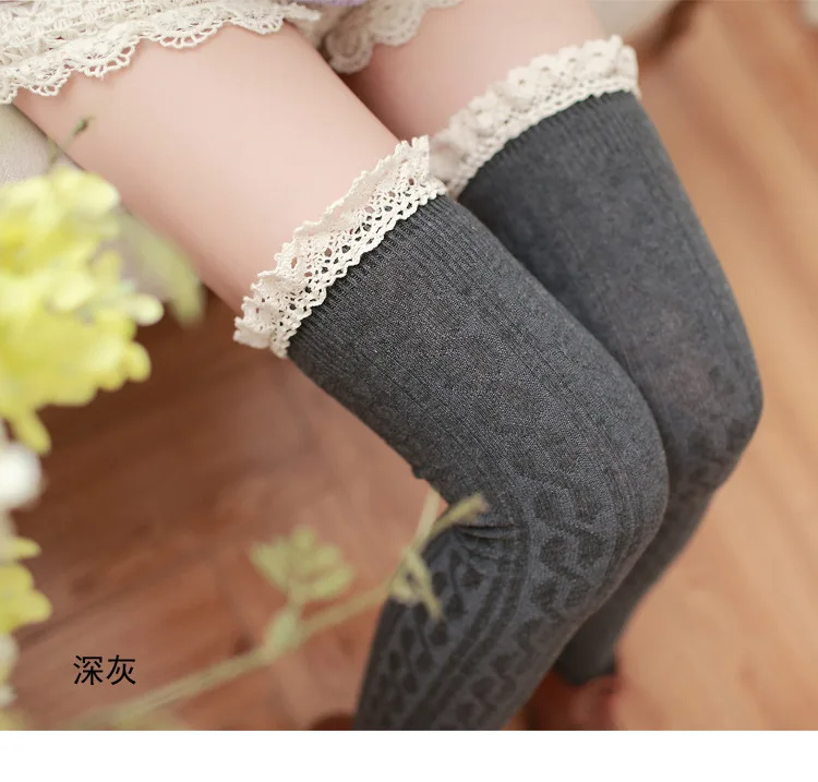 Чулки до бедра чулки для девочек кружевные зимние теплые носки женские