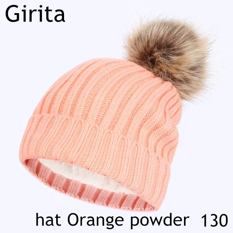 Girita, женская вязаная шапка зима, шапки, флисовые вязанные шапочки с помпоном, меховые женские теплые шапки - Цвет: hat Orange Pink