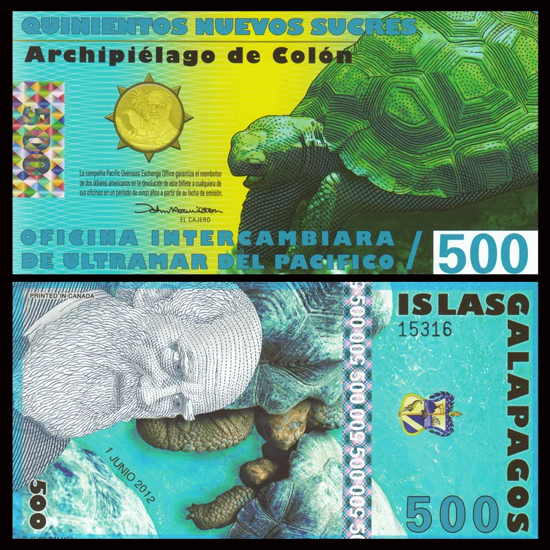 Галапагосские острова 500 Sucres 2012 UNC Fancy Note Polymer бизнес памятные коллекция подарок