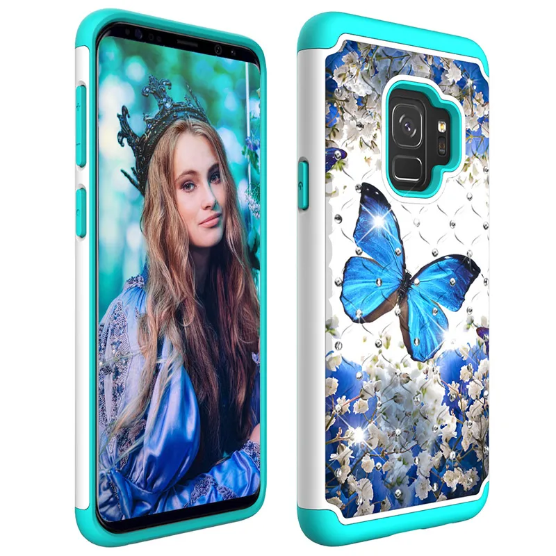 Чехол IQD для Galaxy S8 S9 Plus блестящий сверкающий Кристальный двухслойный жесткий