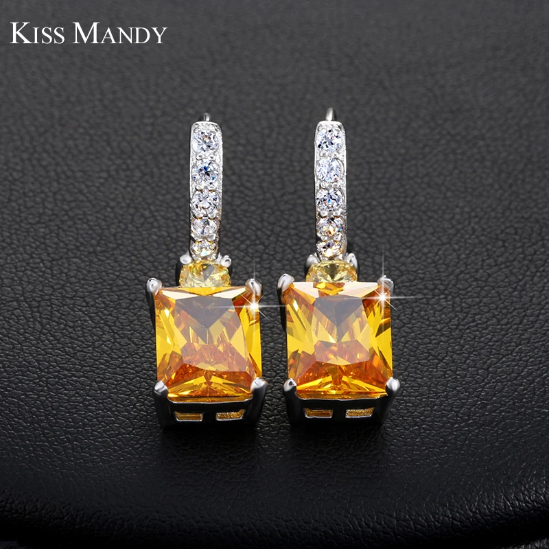 KISS MANDY Большие Квадратные Желтые висячие серьги с кубическим цирконием для женщин, модные корейские уникальные ювелирные аксессуары LE126