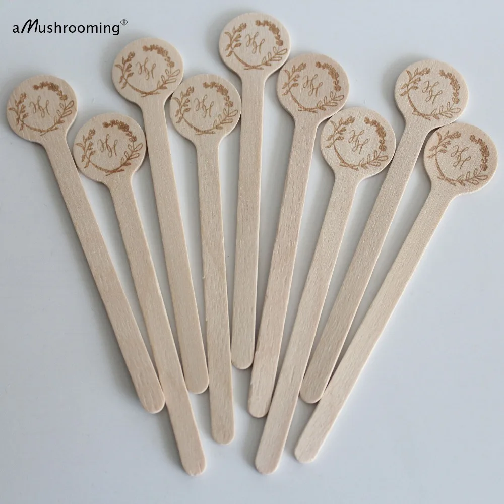 X100 персонализированные деревянные круглые шарики для напитков винтажные