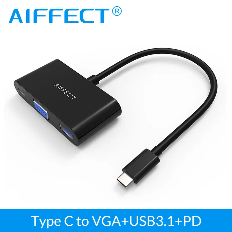 Aiffect USB 3.1 Тип c VGA конвертер адаптер 3 в 1 концентратор хаб с pd зарядки Порты и