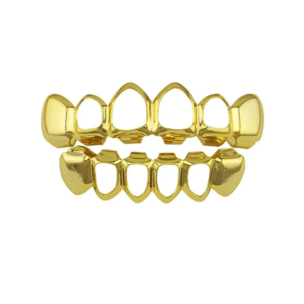DreamBell Позолоченные гальванические Модные полые зубы Grillz набор зубов гнездо блестящие накладные зубы для рэпера хип-хоп