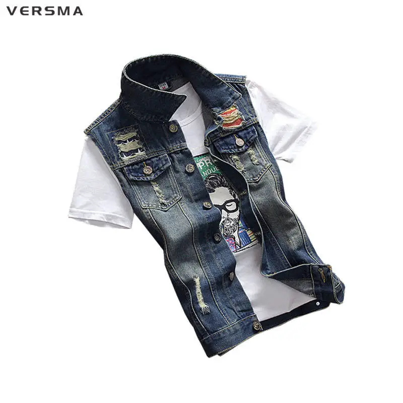 VERSMA Для мужчин s джинсовый жилет Colete Masculino мужские жилеты без рукавов куртка