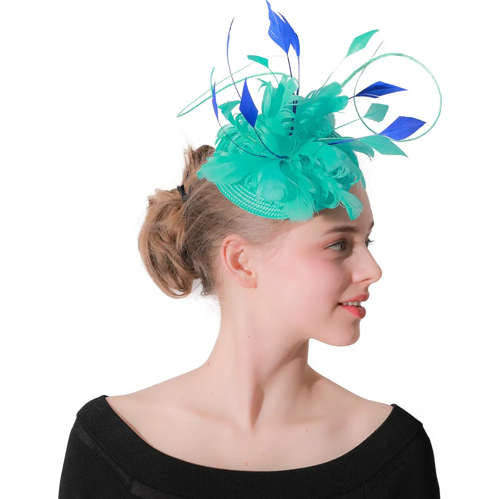 

Imitation Straw Wedding Headwear Cocktail Church Facinators Hats Women Elegant Party Dinner Headpiece Fancy Feather Fedora Cap