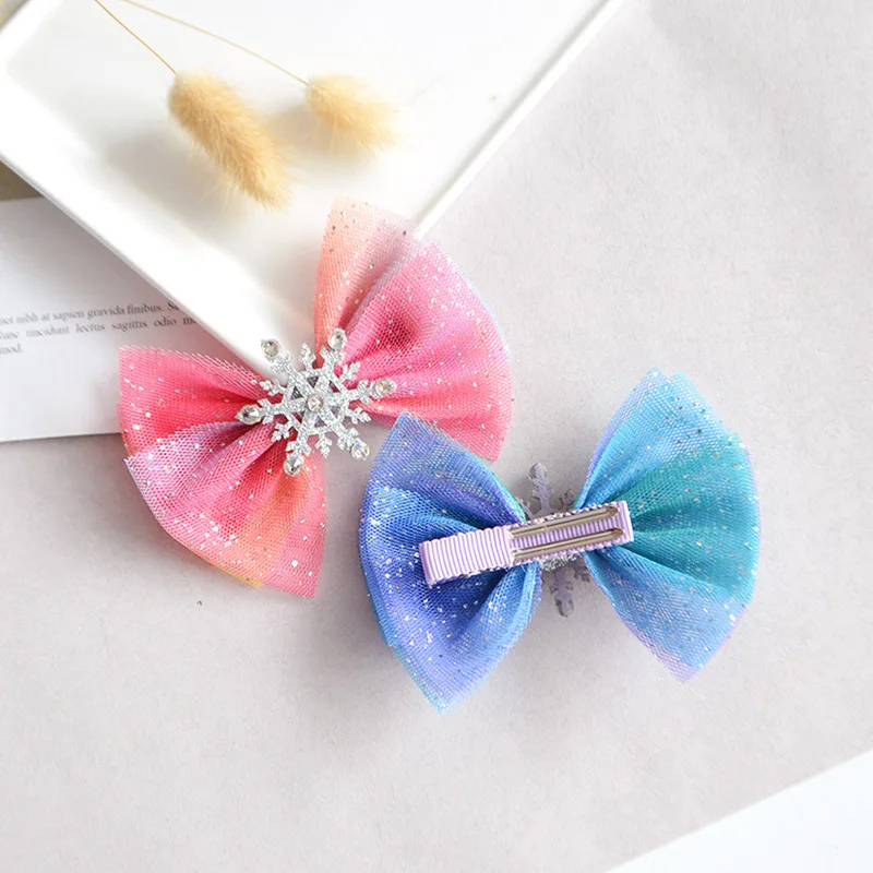 

Boutique 10pcs Fashion Cute Glitter Gradient Hair Bow Hairpins Solid Kawaii Gauze Bowknot Hair Clips Princess Hair Accessories