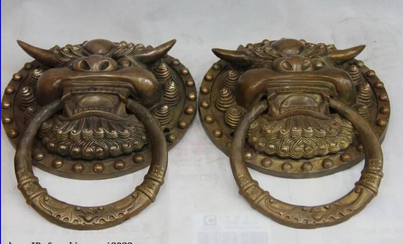 Chinese bronze Copper Foo Dog Guardian Lion Tiger Head Door handle Knocker Pair | Дом и сад