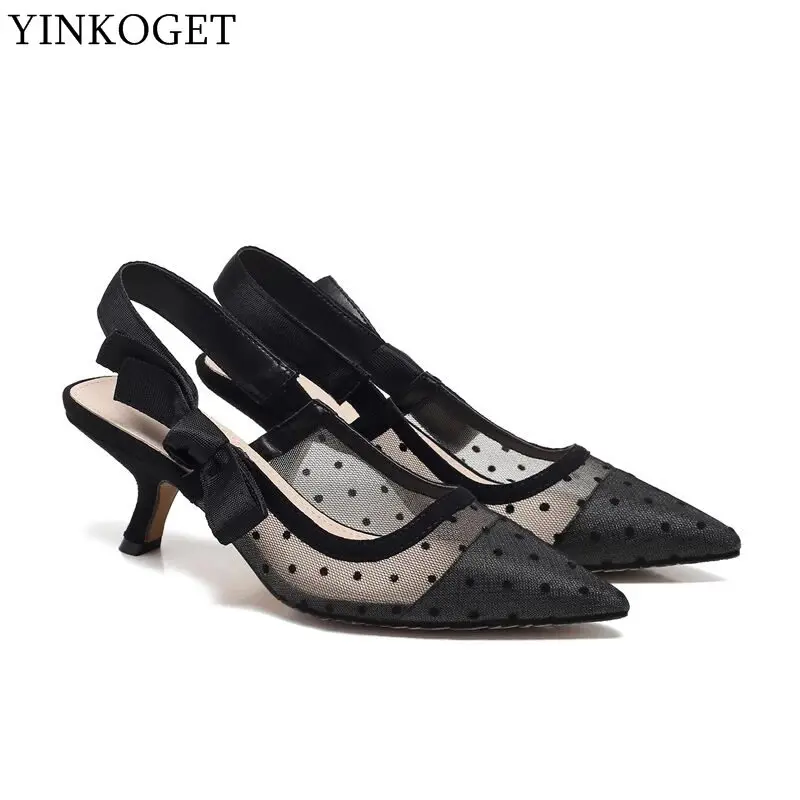 YINKOGET/модные пикантные летние женские босоножки на высоком каблуке с острым