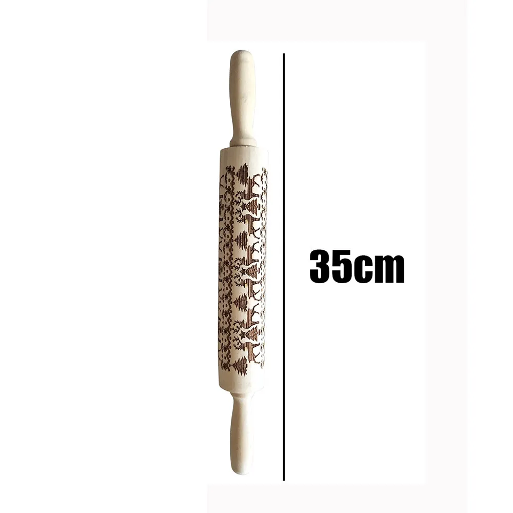 Christmas Rolling Pins Engraved Carved Wood Embossed Pin Kitchen Tool Decorative Wooden Patterned |