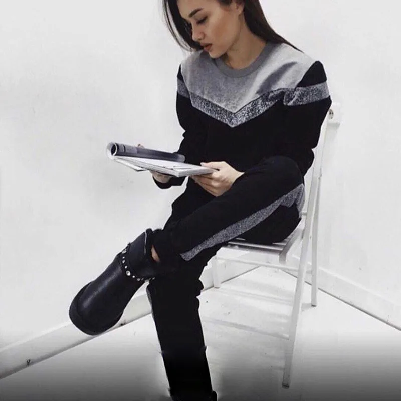 ToLugui весенний Модный женский костюм с длинным рукавом и О образным вырезом