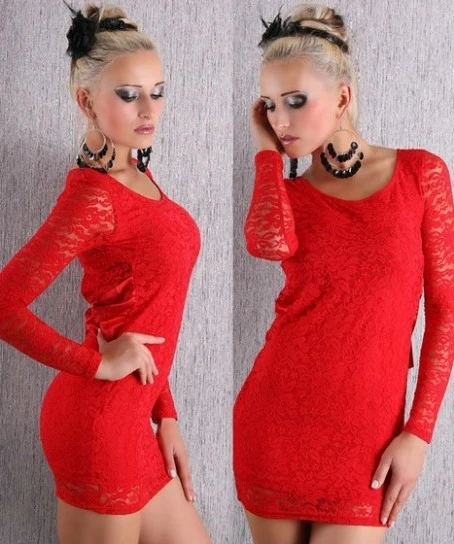 ML17789 сексуальное элегантное кружевное красное вечернее платье с круглым вырезом
