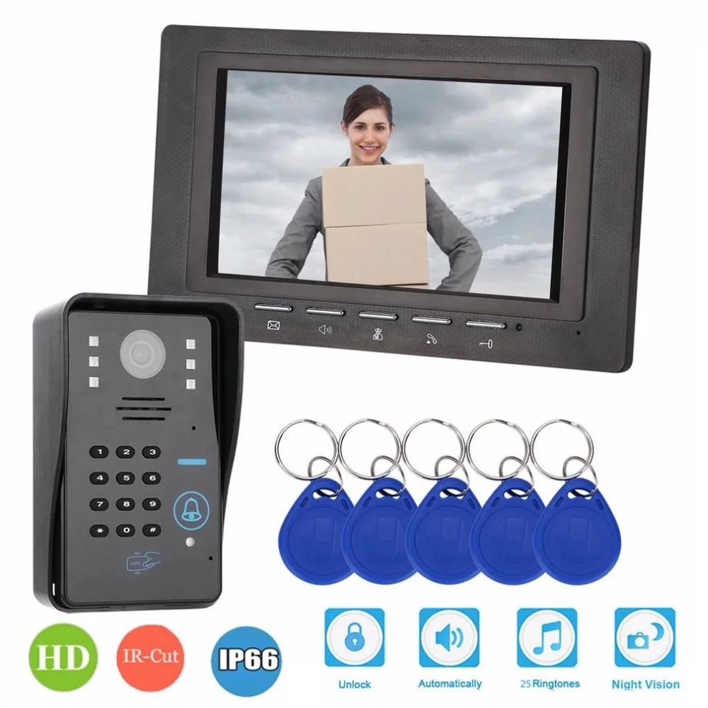 Видеодомофон 7-дюймовый 1V1 rfid-монитор с паролем домофон дверной звонок ИК-камерой