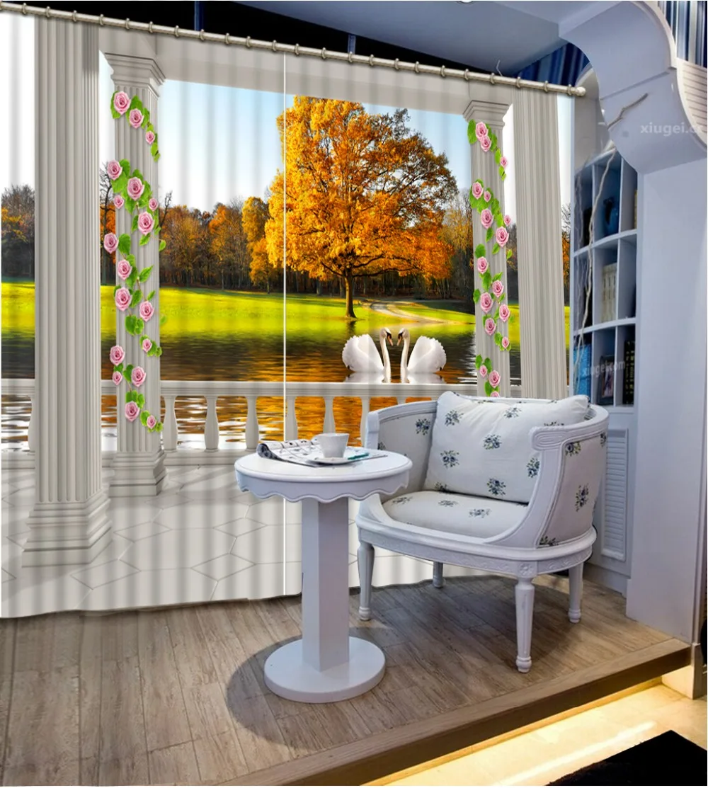 Пейзаж красота цифровая фотопечать затемненные 3D шторы для гостиной auturn