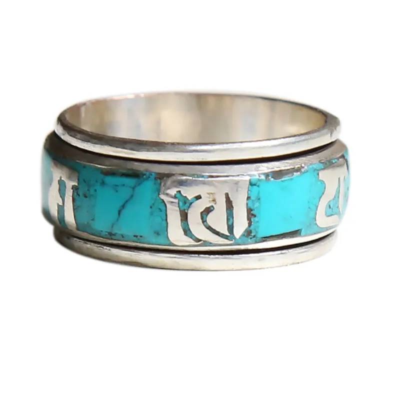 R206 Тибетский мантра амулет вращающиеся кольца на удачу для мужчин Ом Мани пад мне