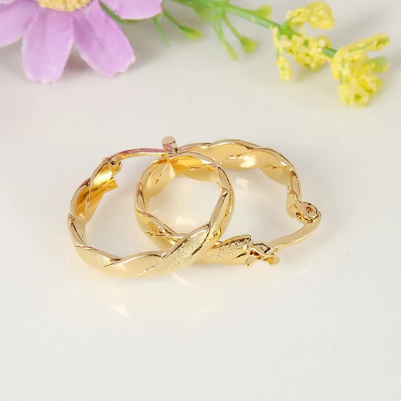 

HUGE 9ct YELLOW BIG FINE SOLID GOLD GF PLATED LARGE TWIST HOOP EARRINGS 26MM