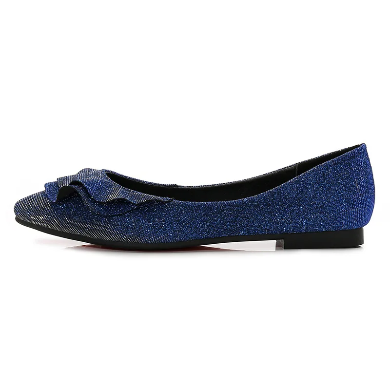 New Fashion Ruffles Pointed Toe Shallow Mouth Women Canvas Flats Ladies Casual Slip-on Flat Ballerinas Shoes Big Size 36-42 | Обувь