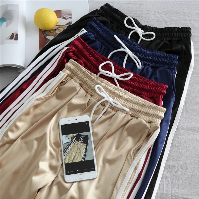 Новинка 2018 шаровары Shiner золотистого цвета женские брюки со вставками на шнуровке