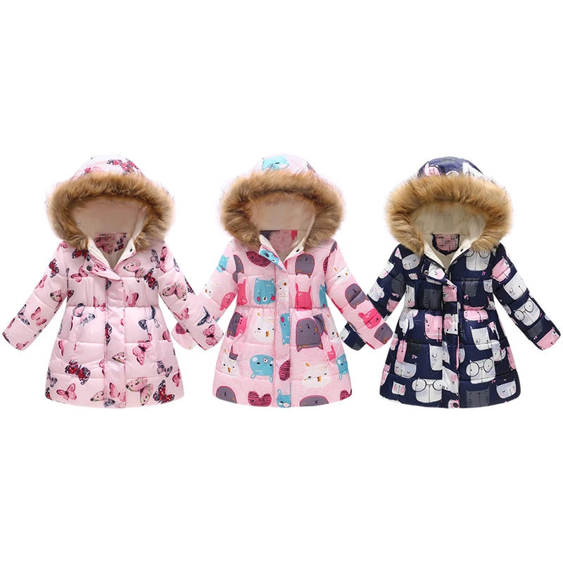 Детское Утепленное зимнее пальто Теплые с милым принтом для девочек Зимняя