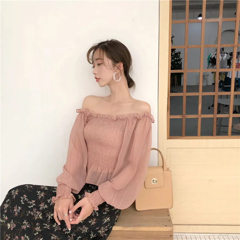 Сексуальная Slash шеи с открытыми плечами топы Модные женские и блузки 2021 шифоновая