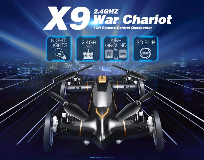 Мини-Дрон воздух-земля двойной режим автомобиля X9 X9S 2,4G 4CH 6-осевой Квадрокоптер дистанционного Управление летающий автомобиль воздух земля 4wd выключен-road ca