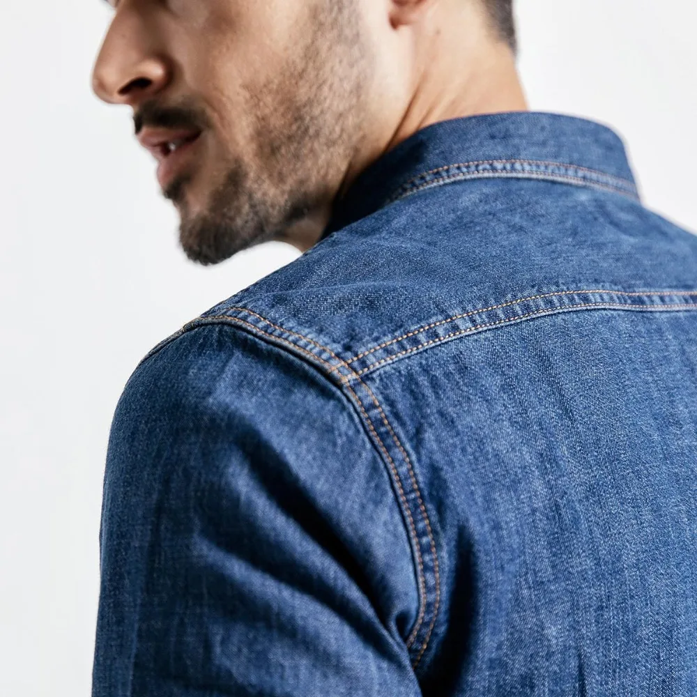 Мужская повседневная рубашка SIMWOOD модная джинсовая с длинными рукавами из 100%