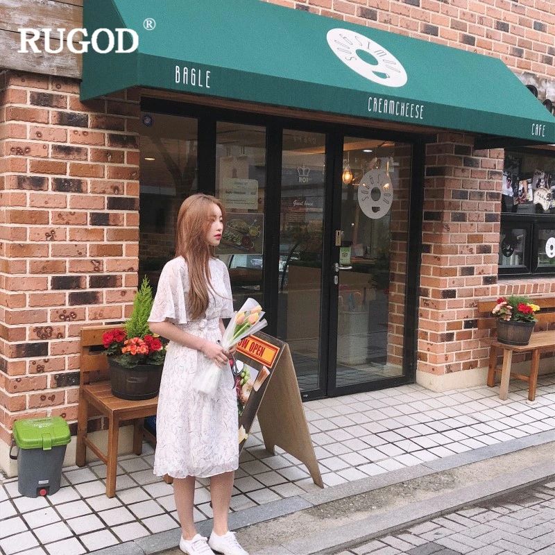 RUGOD Новое милое женское летнее платье с коротким рукавом однотонное элегантное