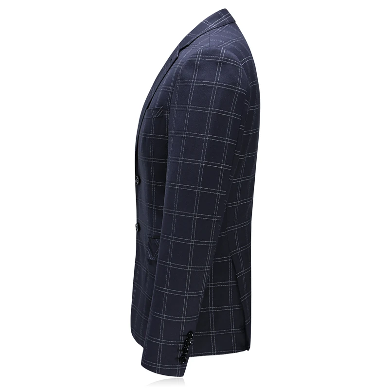 Темно синие клетчатый Блейзер Для мужчин 2019 Slim Fit две пуговицы s Повседневное