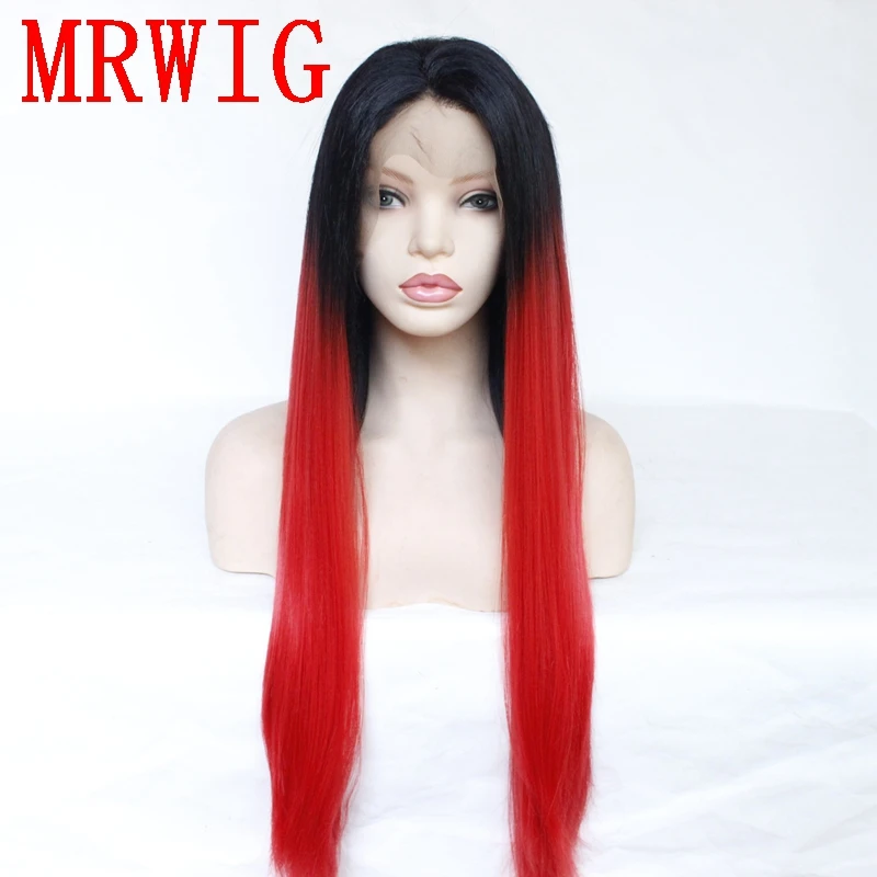 MRWIG Омбре Красный синтетический бесклеевой Косплей передний парик шнурка