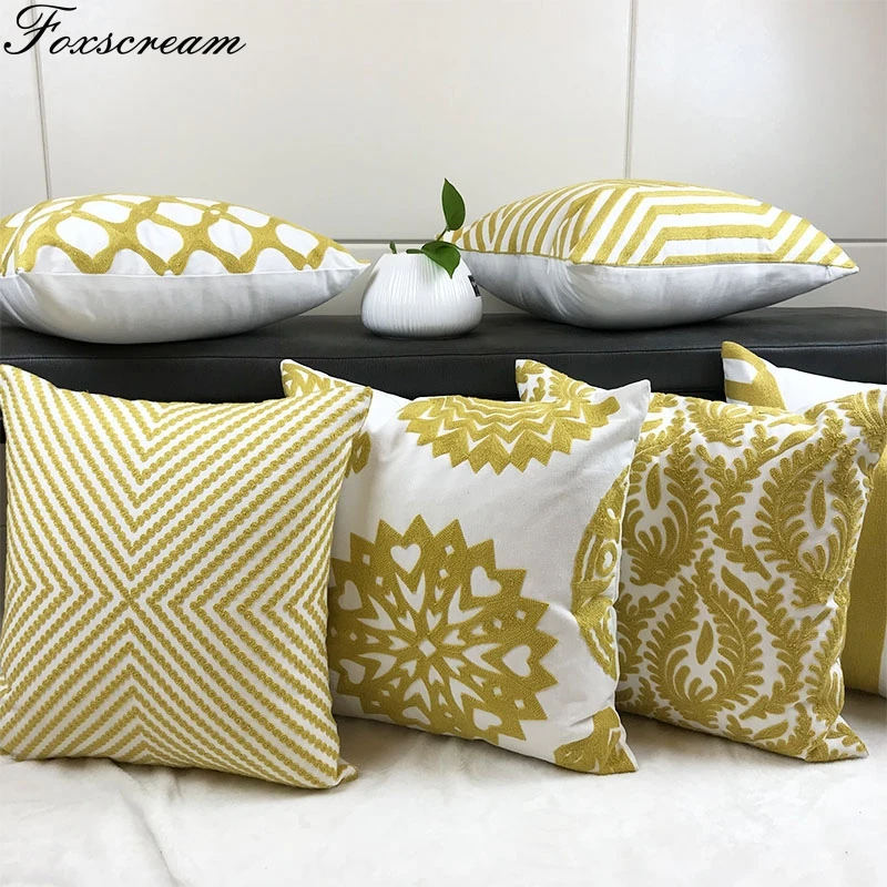 Домашний декор вышитая наволочка для подушки Желтый геометрический цветочный