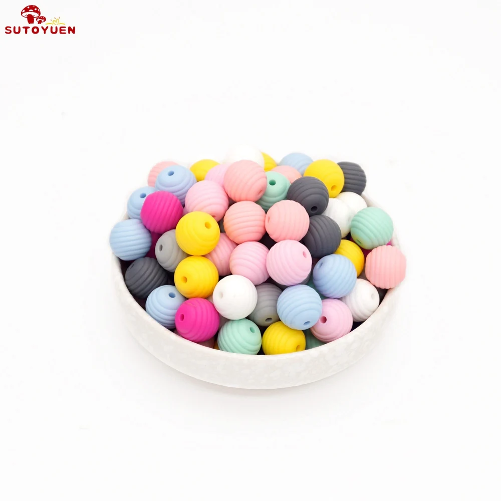 mix color Sutoyuen, силиконовые бусины, 15 мм, 100 шт, детские круглые спиральные бусины, пищевая форма, сделай сам, прорезыватели для зубов - Цвет: mix color