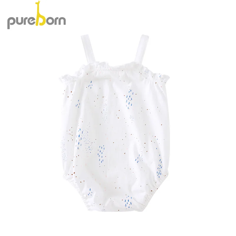 Pureborn/боди для новорожденных девочек Хлопковая дышащая одежда без рукавов с
