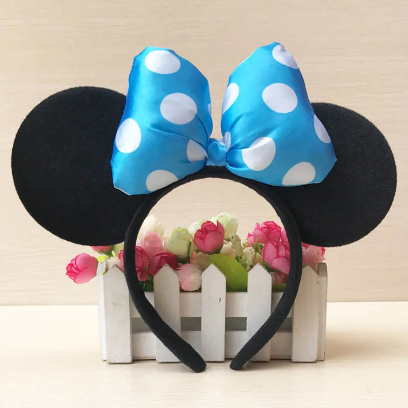 Disney Высокое качество Микки Минни Блестящий ободок для волос черные уши мышки ободки головной убор женские банты для волос аксессуары для дня рождения - Цвет: G