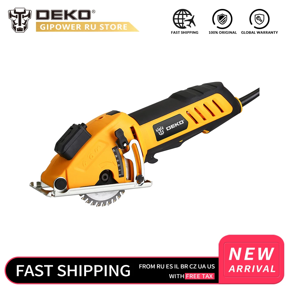 DEKO QD6905LR мини циркулярная пила с лазером, 4 лезвия, пылесборник, шестигранный ключ, вспомогательная ручка, BMC коробка 0~ 28,5 мм электроинструменты