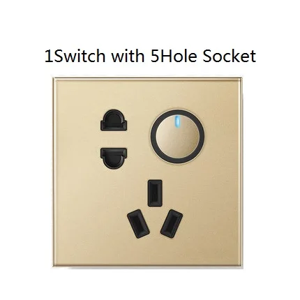 5hole with switch Настенный выключатель, Золотая стеклянная панель, 1 банда, 2 банды, 3 банды, 4 банды, 1Way, 2Way, 3Way, 4Way, настенный светильник, 3 отверстия, 5 отверстий, розетка - Цвет: 5hole with switch