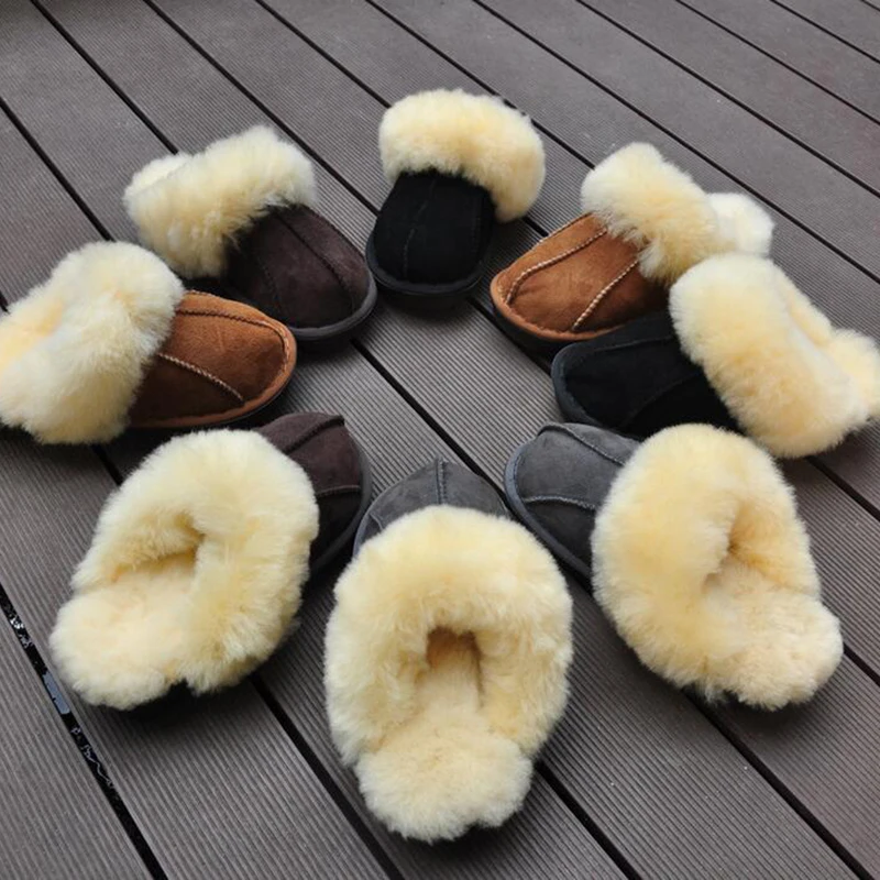 Женская обувь 2019 зимние тапки с рисунком для мальчиков и девочек из овчины