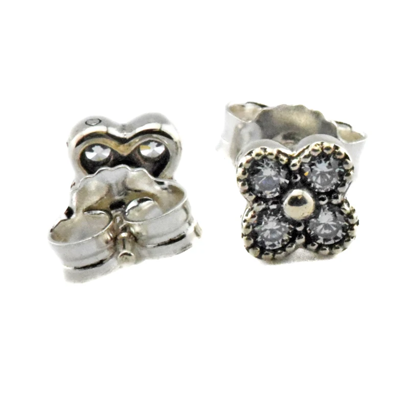 Женские серьги-гвоздики из серебра 100% пробы с прозрачными восточными цветами |