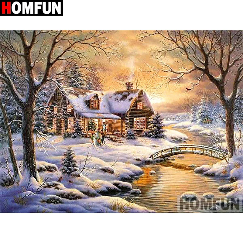 Алмазная живопись HOMFUN Дом снег алмазная вышивка с полными квадратными/круглыми
