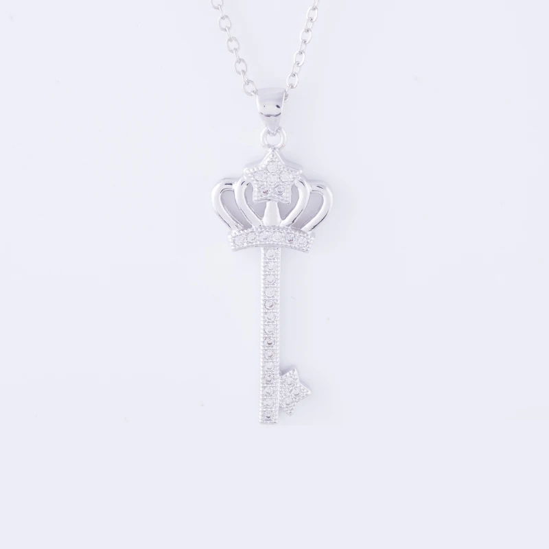 Модные ювелирные украшения ожерелье с короной и ключом из циркона для женщин