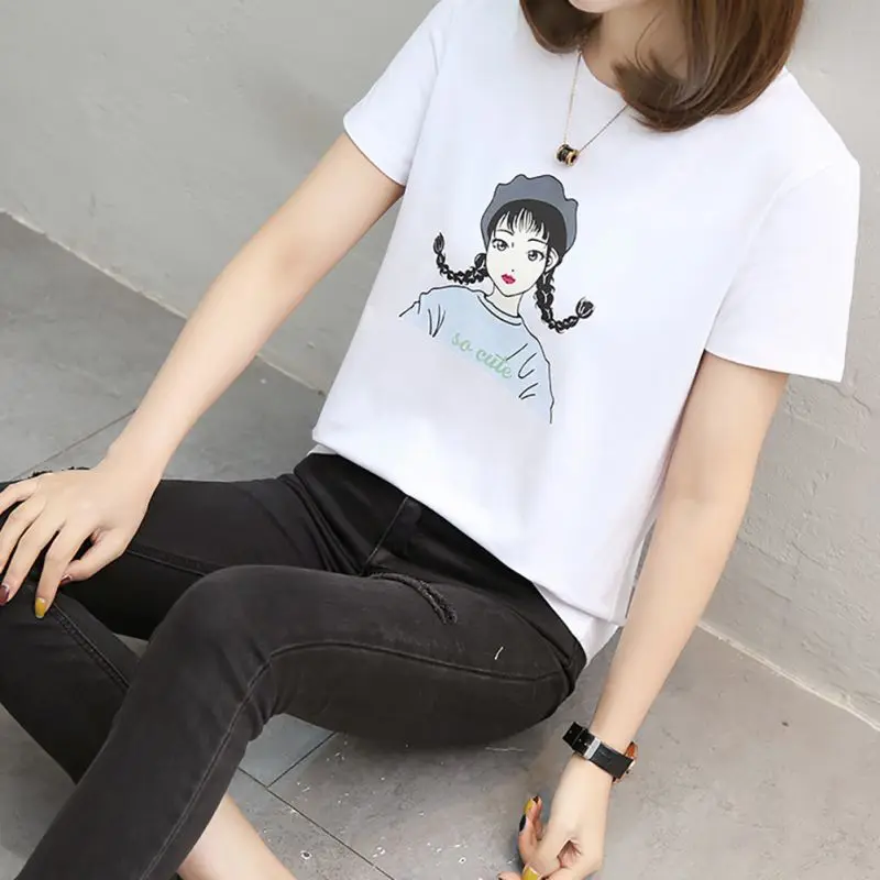 Женская футболка с коротким рукавом Повседневная летняя мультяшным принтом