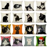 xunyu black pet cat linen pillow case sofa square decorative pillow cover animal pattern cushion cover 45x45cm hm002