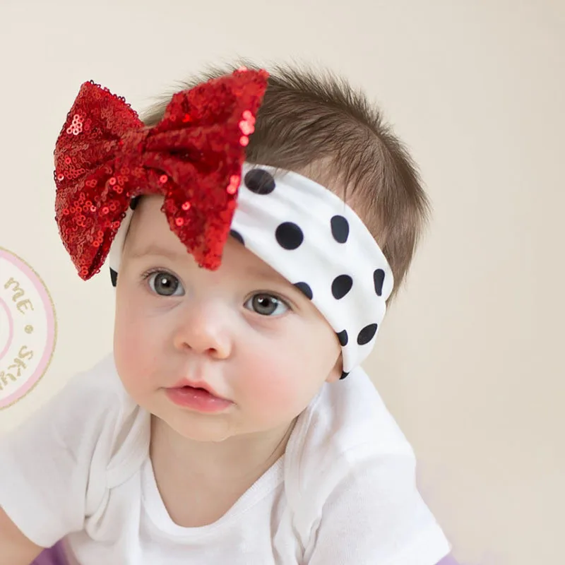 

Fashion kids girl headband shiny Sequin bow Rabbit Elasticity shiny Gold Headband for girl Hair Accessory diademas pelo hot sale