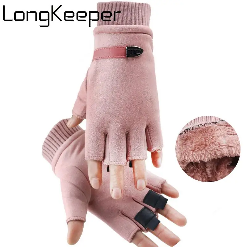 Зимние перчатки на полпальца LongKeeper женские короткие без пальцев мужские теплые