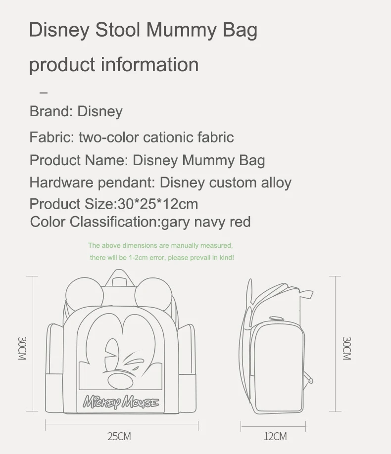 Disney пеленки мешок рюкзак изоляционные сумки Минни Микки большая сумка для путешествий Оксфорд кормления ребенка Мумия подгузник обеденный кресло-сумка